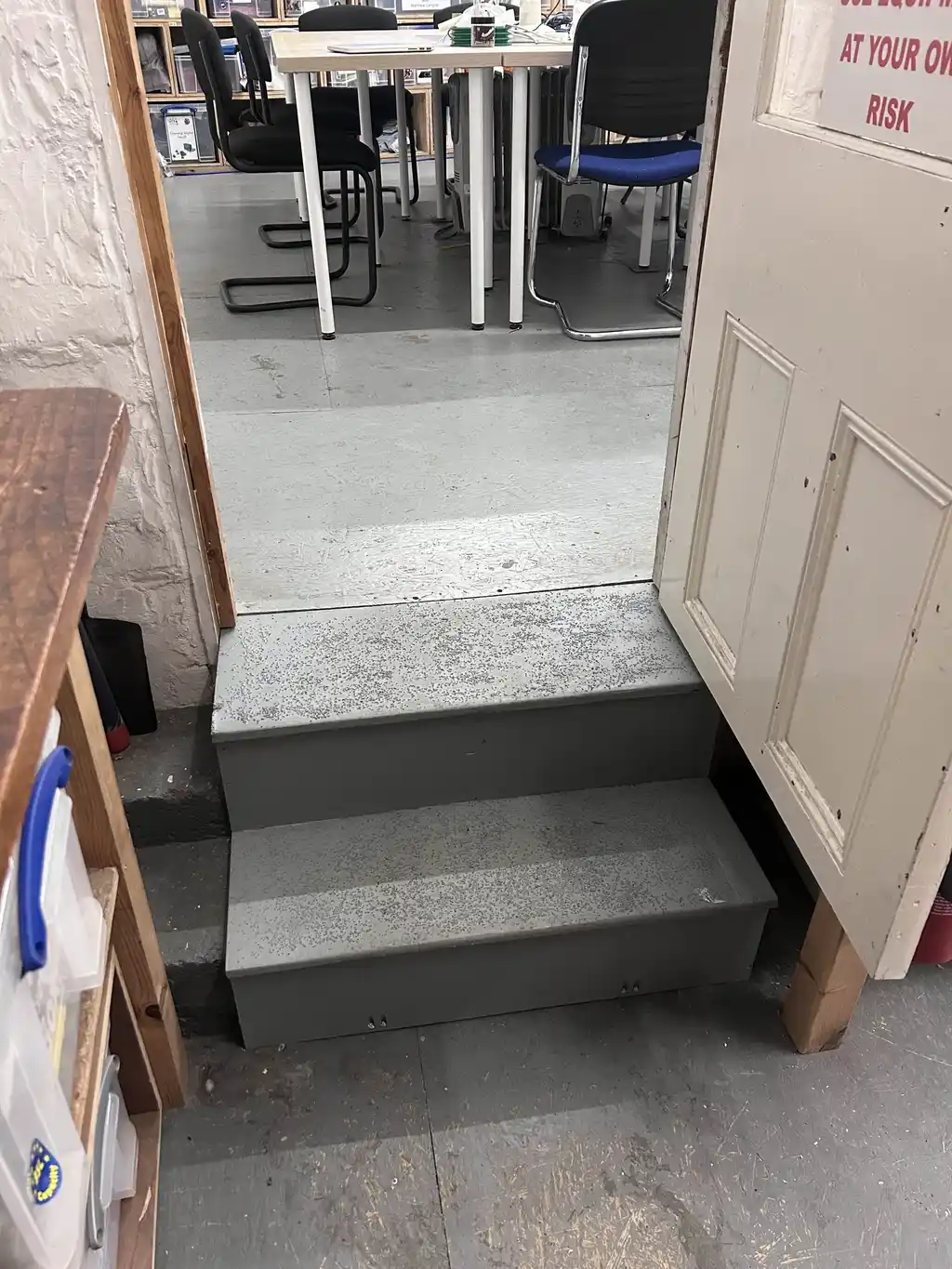 picture of the stairs between the main room and engine room in Sheffield hackspace